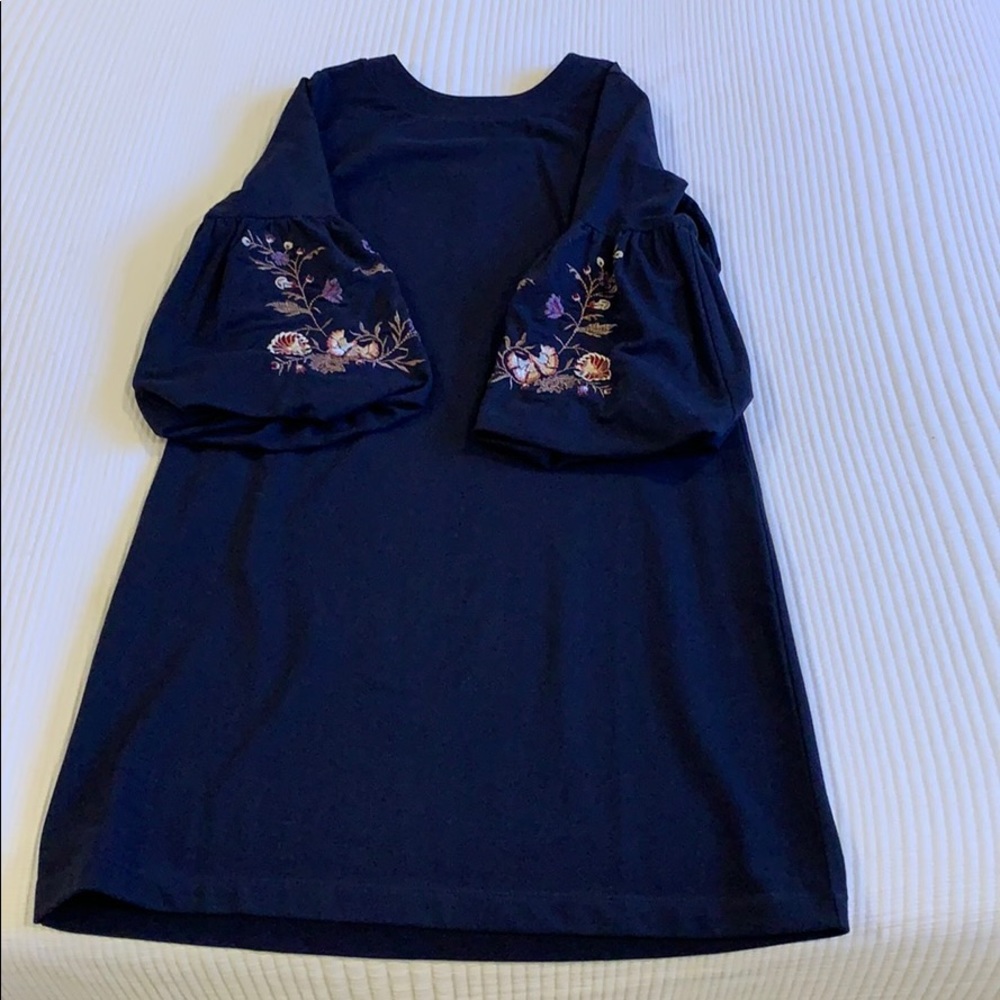 Embroidered balloon sleeve knit dress
